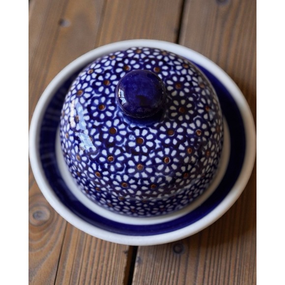 Polish Pottery Blue Covered Dish 5.5" Daisy Dreams Hand Painted Boleslawiec - Picture 2 of 4